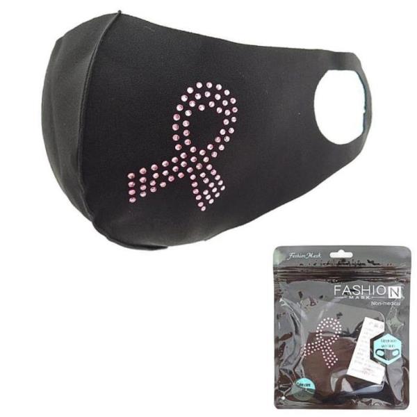 FASHION RHINESTONE PINK RIBBON ACCENT BREAST CANCER FACE MASK