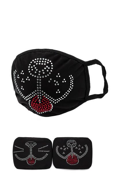 Multi Rhinestone Dotty Dog Face Mask 12 Pcs