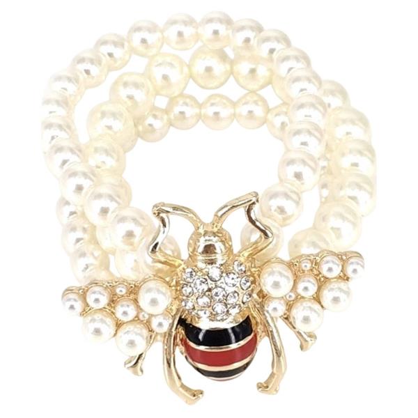 3 Line Pearl with Bee Bracelet
