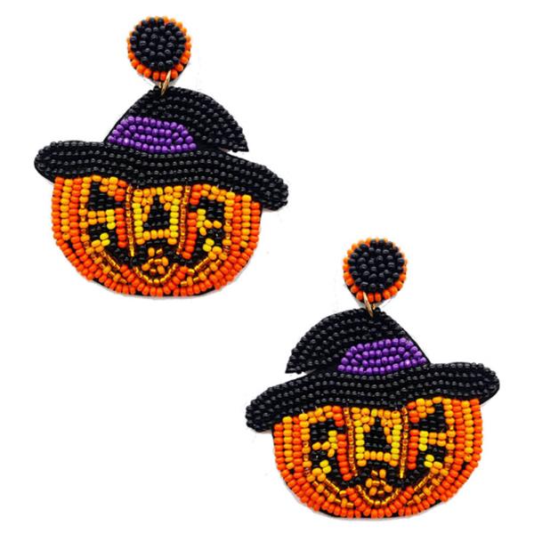Halloween Beaded Pumpkin Earring
