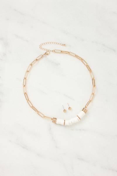 Middle Point Metal Short Necklace Earring Set