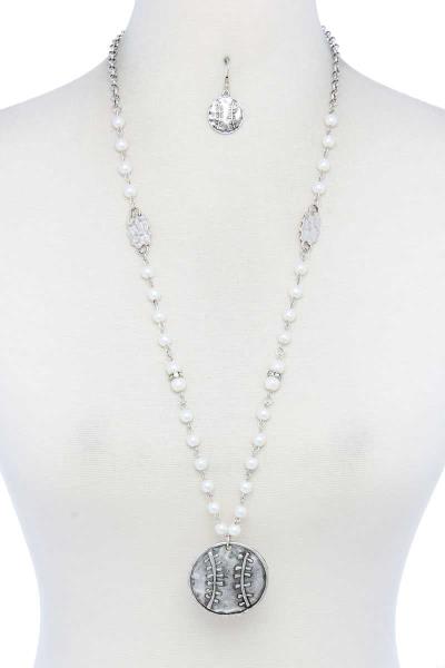 FOOTBALL PENDANT BEADED NECKLACE