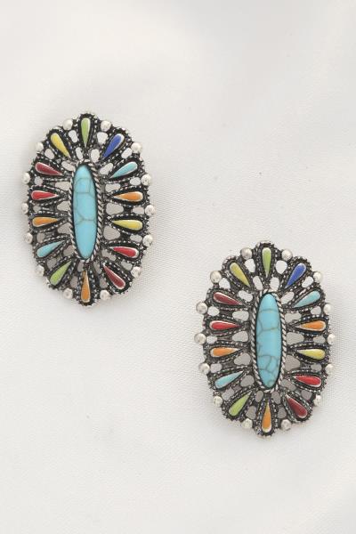 WESTERN OVAL POST EARRING