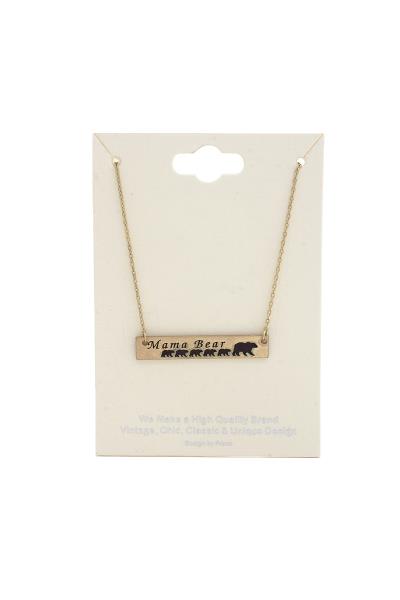 Mama Bear Rectangle Pendant Chain Necklace