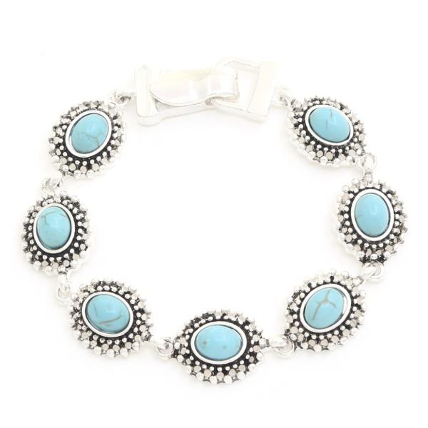 Oval Turquoise Bead Link Bracelet