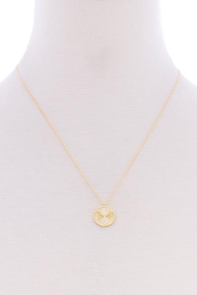 SECRET BOX BUTTERFLY ROUND PENDANT METAL DAINTY NECKLACE
