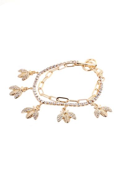 Double Layer Chain and Insects Dangle Bracelet