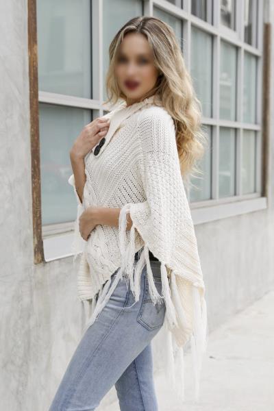 High Neck Multi Tasseled Poncho