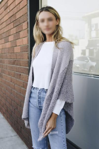 FAUX MOHAIR COLORBLOCK KNIT RUANA