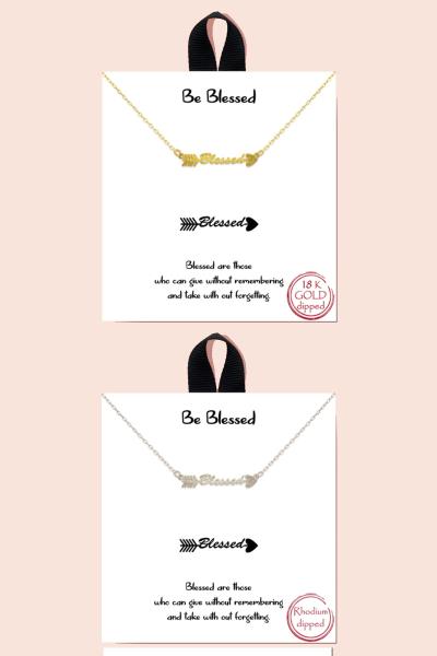 BLB Be Blessed Message Arrow Metal Necklace