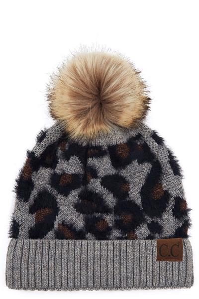 CC LEOPARD PATTERN WITH POM POM BEANIE