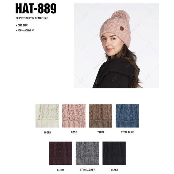 CC SLIPSTITCH POM BEANIE HAT