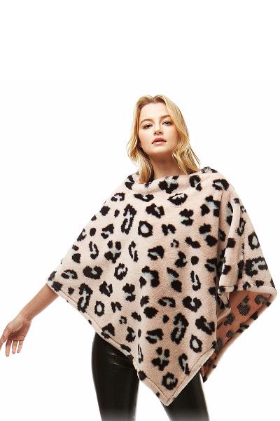 Leopard Pattern Faux Fur Poncho Ruana