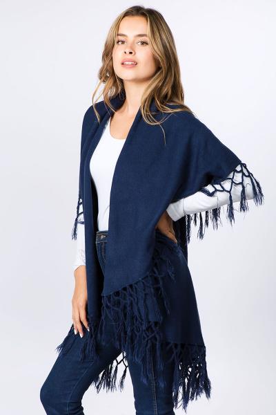 STYLISH TASSEL ACCENT PONCHO RUANA KIMONO