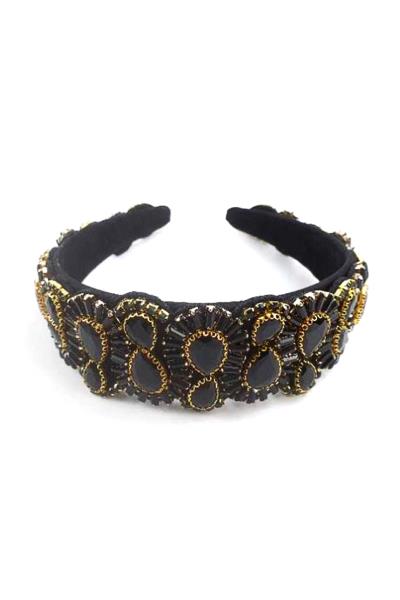 RHINESTONE COLORFUL EMBELLISHED WIDE VEVELT PADDED STATEMENT HEADBAND HAIR BAND