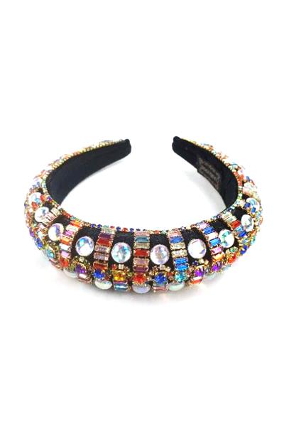 RHINESTONE COLORFUL EMBELLISHED WIDE VEVELT PADDED STATEMENT HEADBAND HAIR BAND