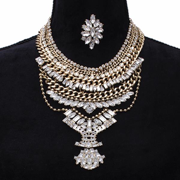 Stone Bohemian Statement Necklace Earring Set