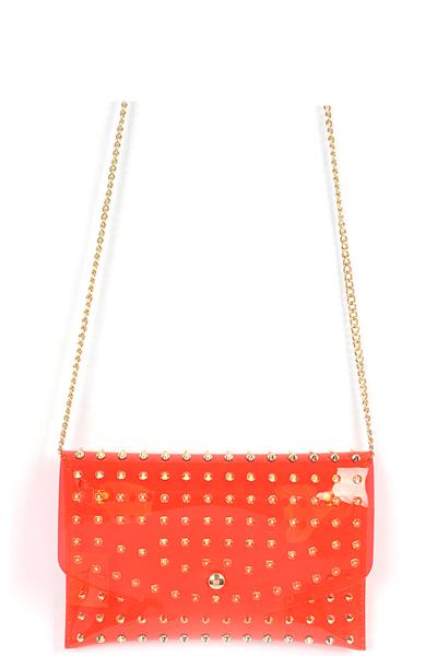 Stoned Cross Body Chain Strap Visible Clutch
