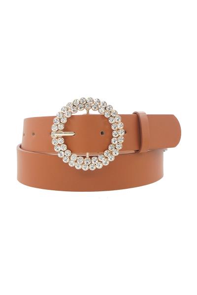 DOUBLE ROW RHINESTONE CIRCLE BUCKLE BELT