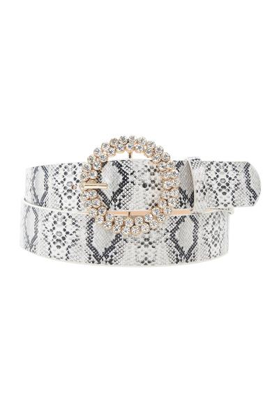 DOUBLE ROW RHINESTONE CIRCLE BUCKLE SNAKE BELT
