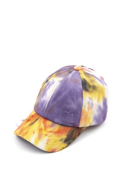 TIE DYE CRISS CROSS HIGH PONYTAIL HAT CAP