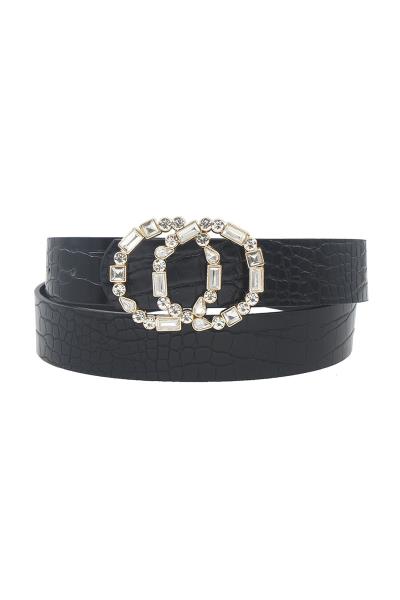 RHINESTONE DOUBLE CIRCLE BUCKLE CROC  BELT