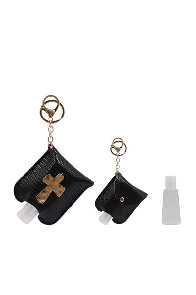 METAL CROSS MINI LEATHER EMPTY BOTTLE HOLDER KEY CHAIN BAG