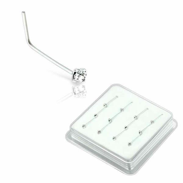 L SHAPE CZ STONE STERLING SILVER NOSE STUD (20 PC)