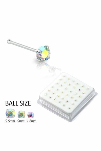 1 5 Silver Nose Stud with Ball Tip 36 Pc