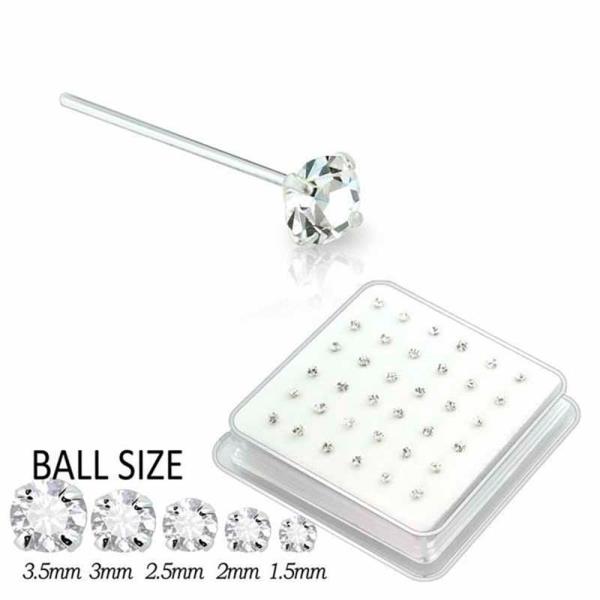 CZ 1.5 MM STONE STERLING SILVER NOSE STUD STRAIGHT TIP (36 PC)