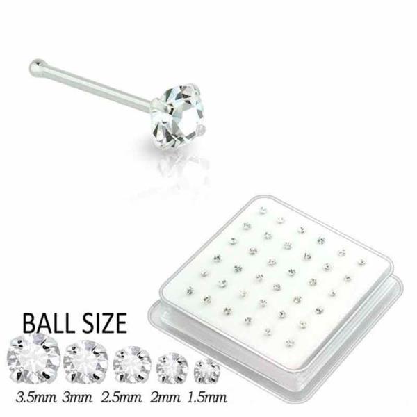 CZ 1.5 MM STONE STERLING SILVER NOSE STUD WITH BALL TIP (36 PC)