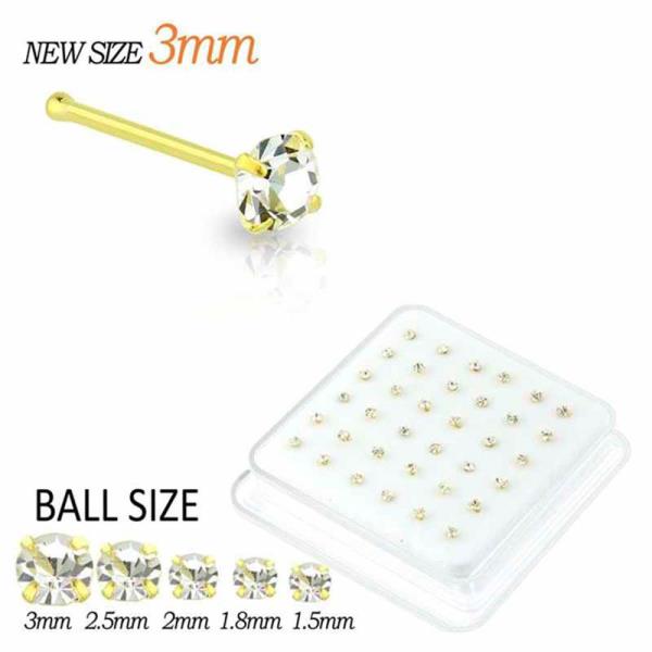 CZ 1.5 MM STONE STERLING SILVER GOLD PLATED NOSE STUD WITH BALL TIP (36 PC)