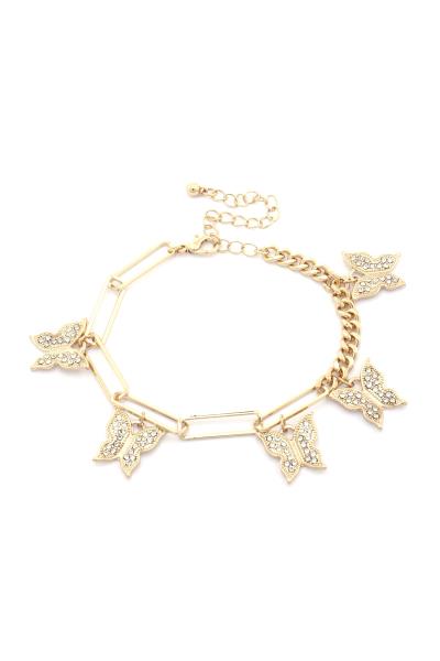 Rhinestone Butterfly Charm Oval Link Bracelet
