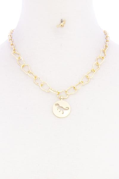 CUTOUT DINOSAUR DISC WAVY METAL NECKLACE