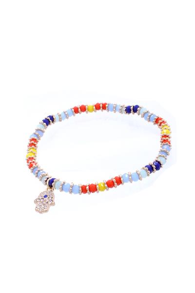 Color Bead Hamsa Charm Stretch Bracelet