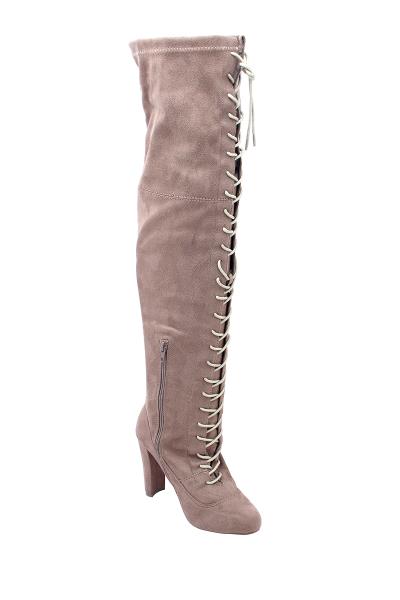 HIGH LEG LACED ZIPPER HEEL BOOTS