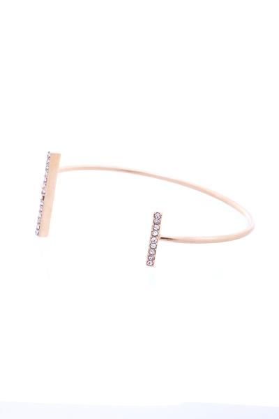 Metal Double Stone Bar Open Bangle Bracelet