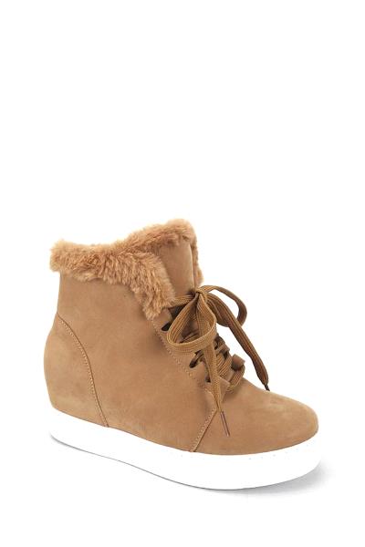 MODERN SOFT FUR LACED STITCHING SNEAKERS