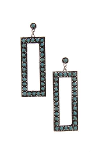 WESTERN STYLE MARBLING STONE RECTANGLE DANGLE EARRING