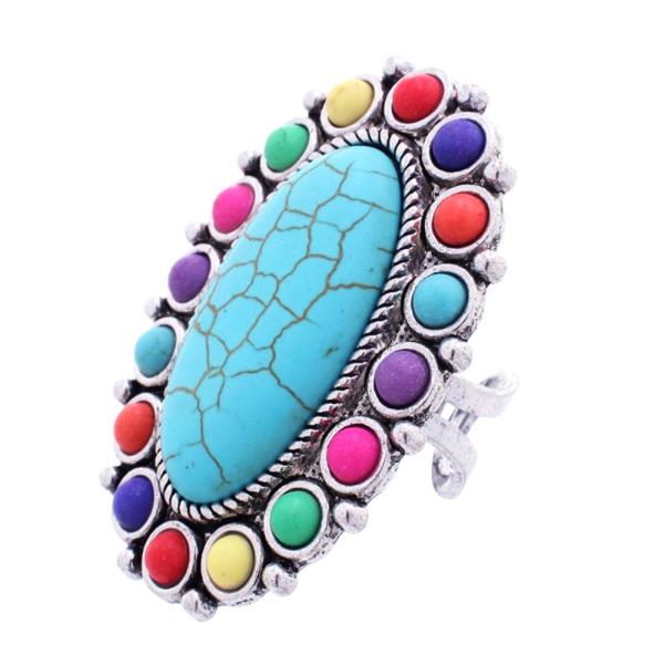 Western Style Metal Marbling Stone Ring