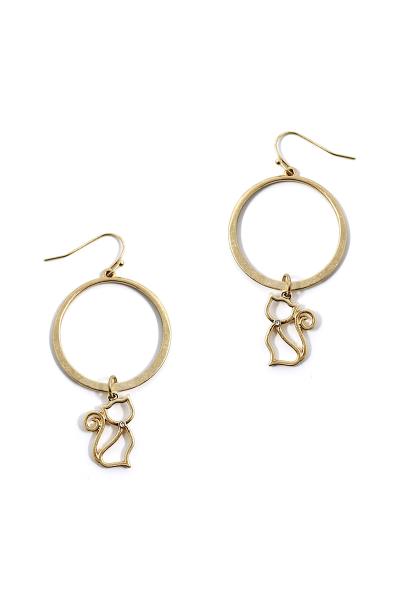 Metal Ring Cat Dangle Hook Earring