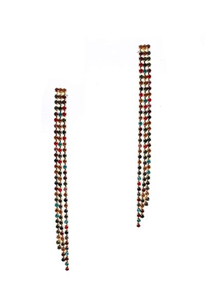 Color Rhinestone 3 Line Drop Thread Earring