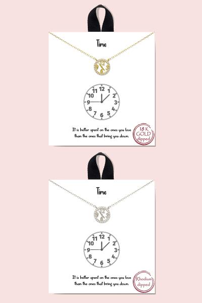 18K Gold Rhodium Dipped Time Necklace