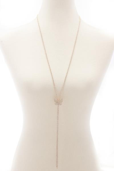 Rhinestone Butterfly Long Y Neck Necklace