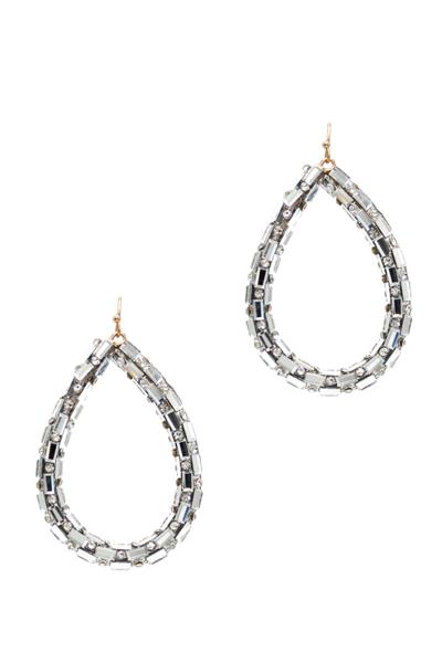 Metal Stone Studded Teardrop Hook Earring