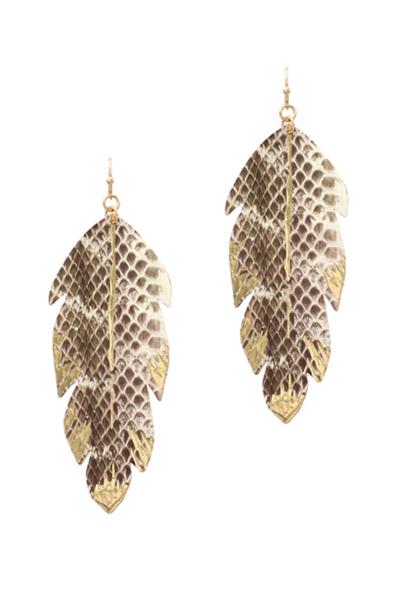 Faux Leather Animal Print Leaf Shape Hook Earring
