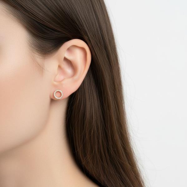 14K White Gold Dipped CA Halo Circle Stud Earring