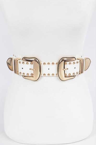 Western Style Metal Studded Double Buckle Belt