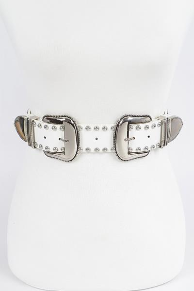 WESTERN STYLE METAL STUDDED DOUBLE BUCKLE BELT