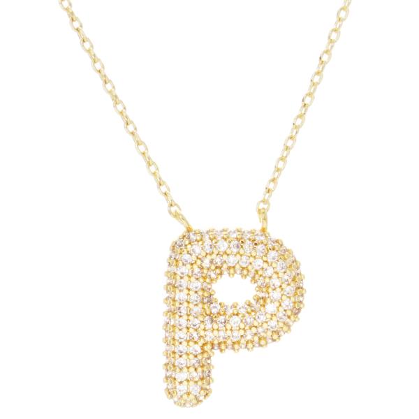GOLD DIPPED CZ STONE INITIAL PENDANT NECKLACE